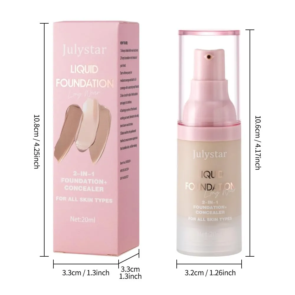 Liquid Foundation and Concealer Cover Cream, 2 in 1, Light Spectrum, Hydrating, Medium Full Coverage (03, 10-color foundation)