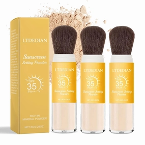 Loose Baking Setting Powder, Natural and Light Concealer Oil Control, Long-lasting Highlighter Makeup, Twist-out Powder Brush(3G/0.28OZ) (3pcs)