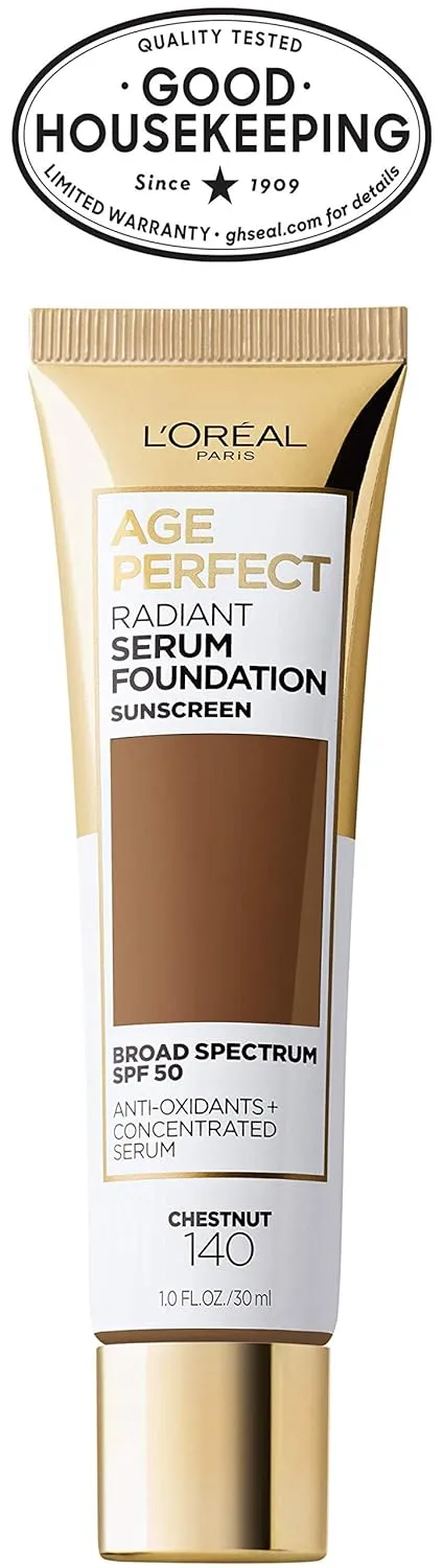 L'Oreal Paris Age Perfect Radiant Serum Foundation with SPF 50, Chestnut, 1 Ounce