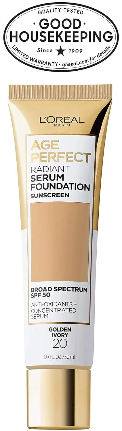 L'Oreal Paris Age Perfect Radiant Serum Foundation with SPF 50, Golden Ivory, 1 Ounce