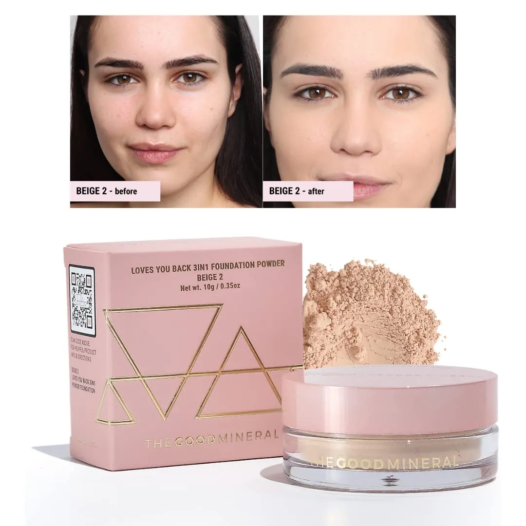 Loves-You-Back 3in1 Mineral Powder Foundation (BEIGE 2) | Designed for Rosacea, Acne-Prone, Sensitive Skin | 3IN1 - Concealer, Powder and Foundation | Natural   Lightweight Coverage