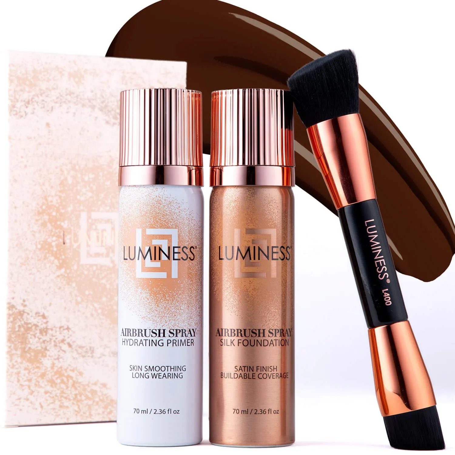 LUMINESS Airbrush Flawless 4-PC Makeup Kit - Includes Eyeshadow Palette, Airbrush Foundation, Primer & Makeup Brushes - Long-Lasting, Silky, Easy to Blend Make Up Set, Travel Size (16 - Light Rich)