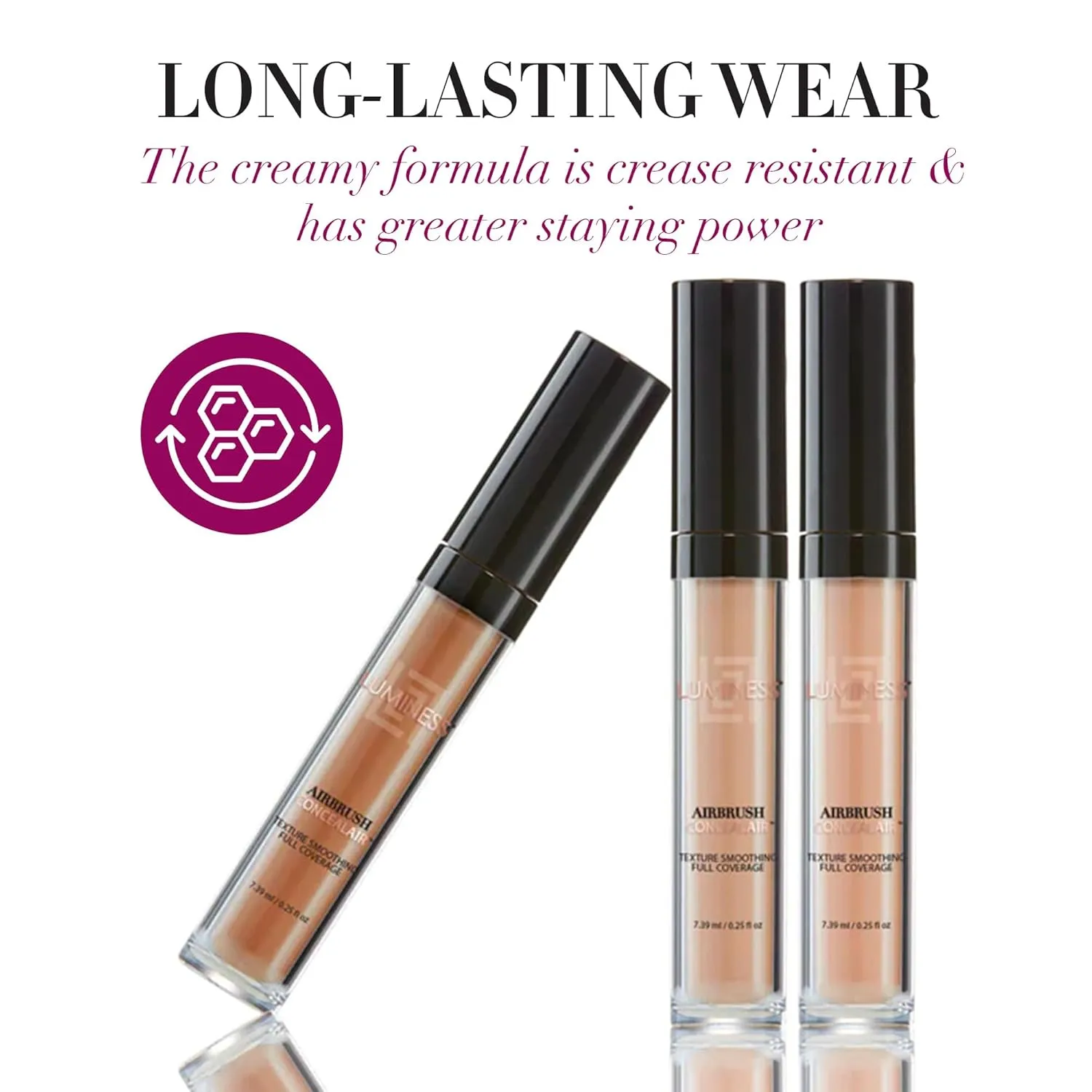 LUMINESS Under Eye Concealer for Dark Circles, ConcealAir (Warm Tan) - Weightless Coverage & Crease-Resistant Makeup Concealer to Even Out Skin Tones & Help Reduce Dark Spots & Blemishes - 0.25 fl oz