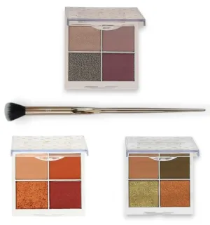Luxe 4-Piece Eye Essentials Kit – Forest Green, Sugar Plum, Sunkissed Bronze Eyeshadow Quads & 35E Tapered Blending Brush