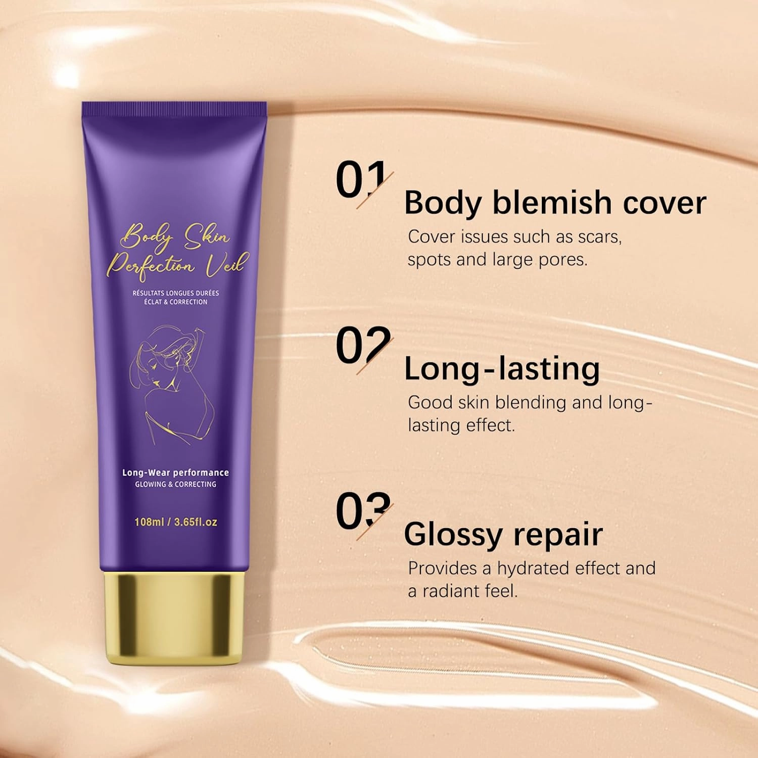 Luxury Body Coverage Perfector Waterproof Full Coverage, Hydrating Concealer Cream with Makeup Brush, Tattoo Cover Up Makeup for All Skin Tones, Long-Lasting Complexion Perfector (Warm Radiance)