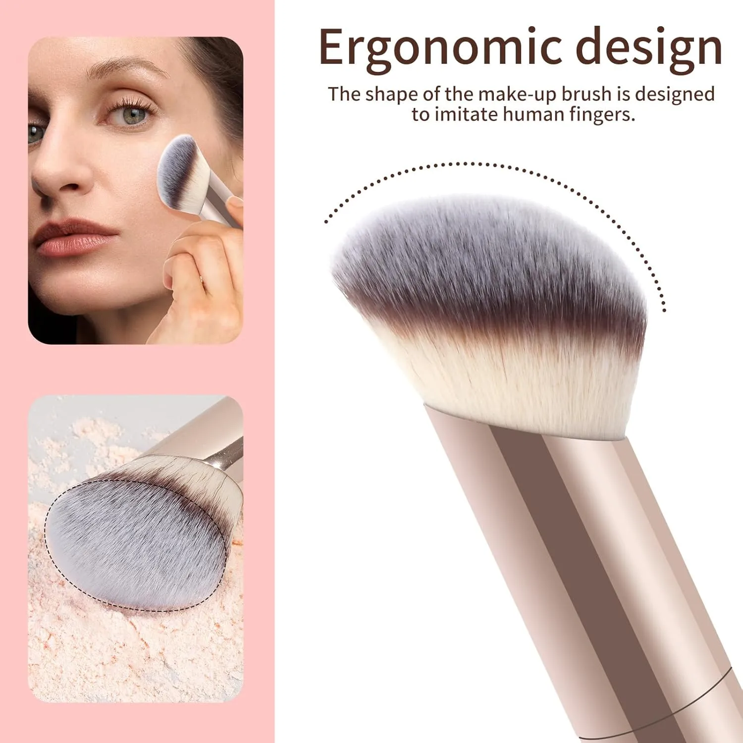 MAANGE 3 PCS Foundation Makeup Brush Set, Double-ended Kabuki Brush for Contour Liquid Powder Concealer Cream Cosmetics Blending Blush Buffing Face Makeup Tools (Gold)