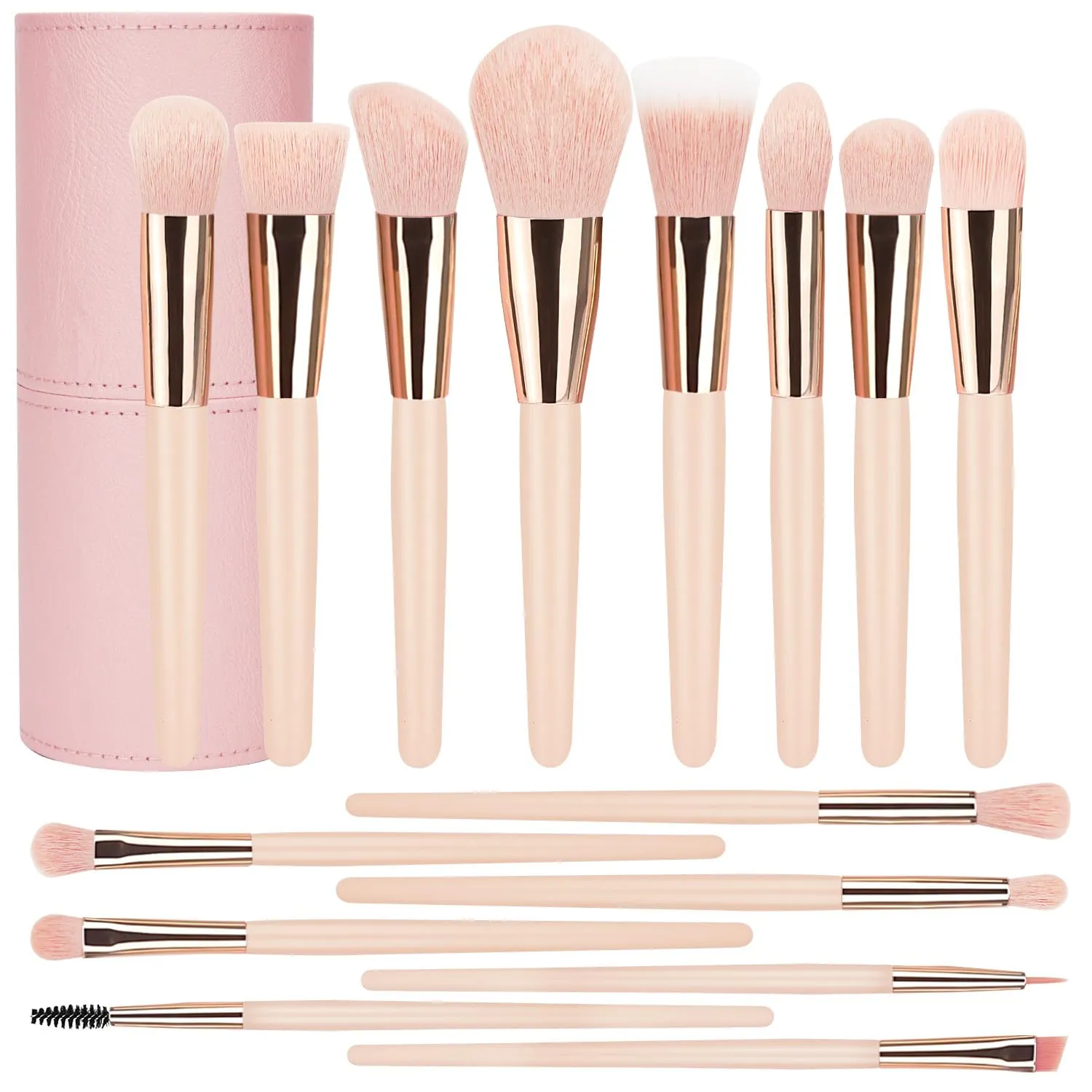 Makeup Brushes 15Pcs Professional Makeup Brush Set Premium Synthetic Foundation Powder Contour Blush Concealer Eye Shadow Blending Wood Handle Make Up Brush Kit with case