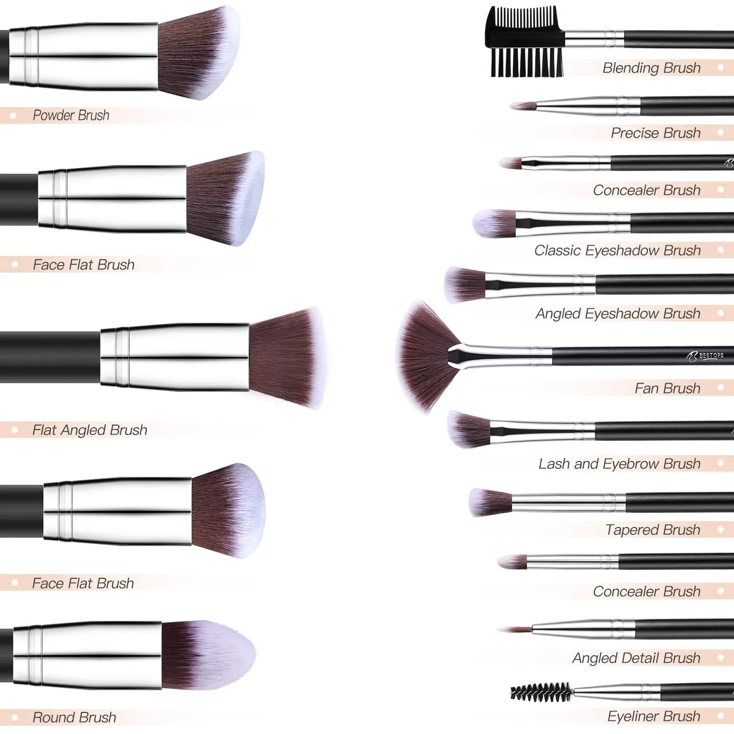 Makeup Brushes Makeup Brush Set, BESTOPE PRO Makeup Brushes Kit, 16Pcs Professional Makeup Brush Set for Eye and Face, Foundation Powder Concealers Blush Eyeshadow Brush Make UP Brushes Kit Silver