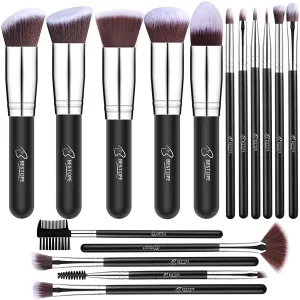 Makeup Brushes Makeup Brush Set, BESTOPE PRO Makeup Brushes Kit, 16Pcs Professional Makeup Brush Set for Eye and Face, Foundation Powder Concealers Blush Eyeshadow Brush Make UP Brushes Kit Silver