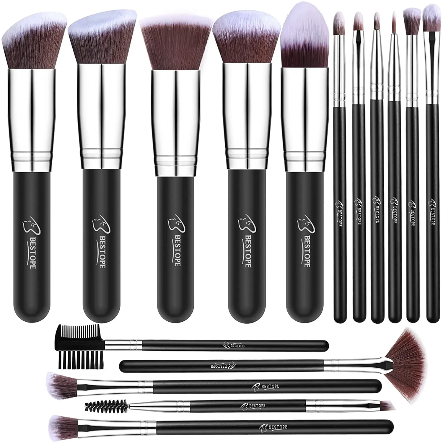 Makeup Brushes Makeup Brush Set, BESTOPE PRO Makeup Brushes Kit, 16Pcs Professional Makeup Brush Set for Eye and Face, Foundation Powder Concealers Blush Eyeshadow Brush Make UP Brushes Kit Silver
