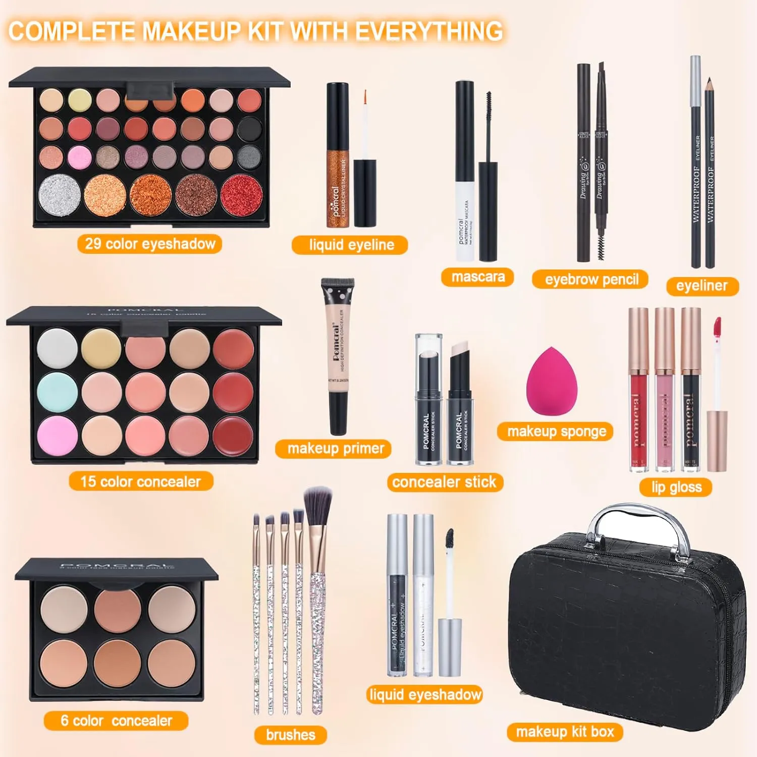 Makeup Kit For Teens,Girls Make up kit,Makeup Set For Women Full Kit with Makeup Box, Eyeshadow Palettes, Lipsticks, Brushes and Beauty Tools,(black)
