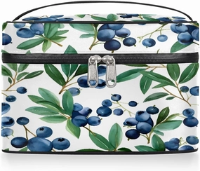 Makeup Bag Large Blueberries Fruits Toiletry Bag for Women Travel Cosmetic Bag Portable Makeup Bag for Bottles Brushes Lipstick Skin Care