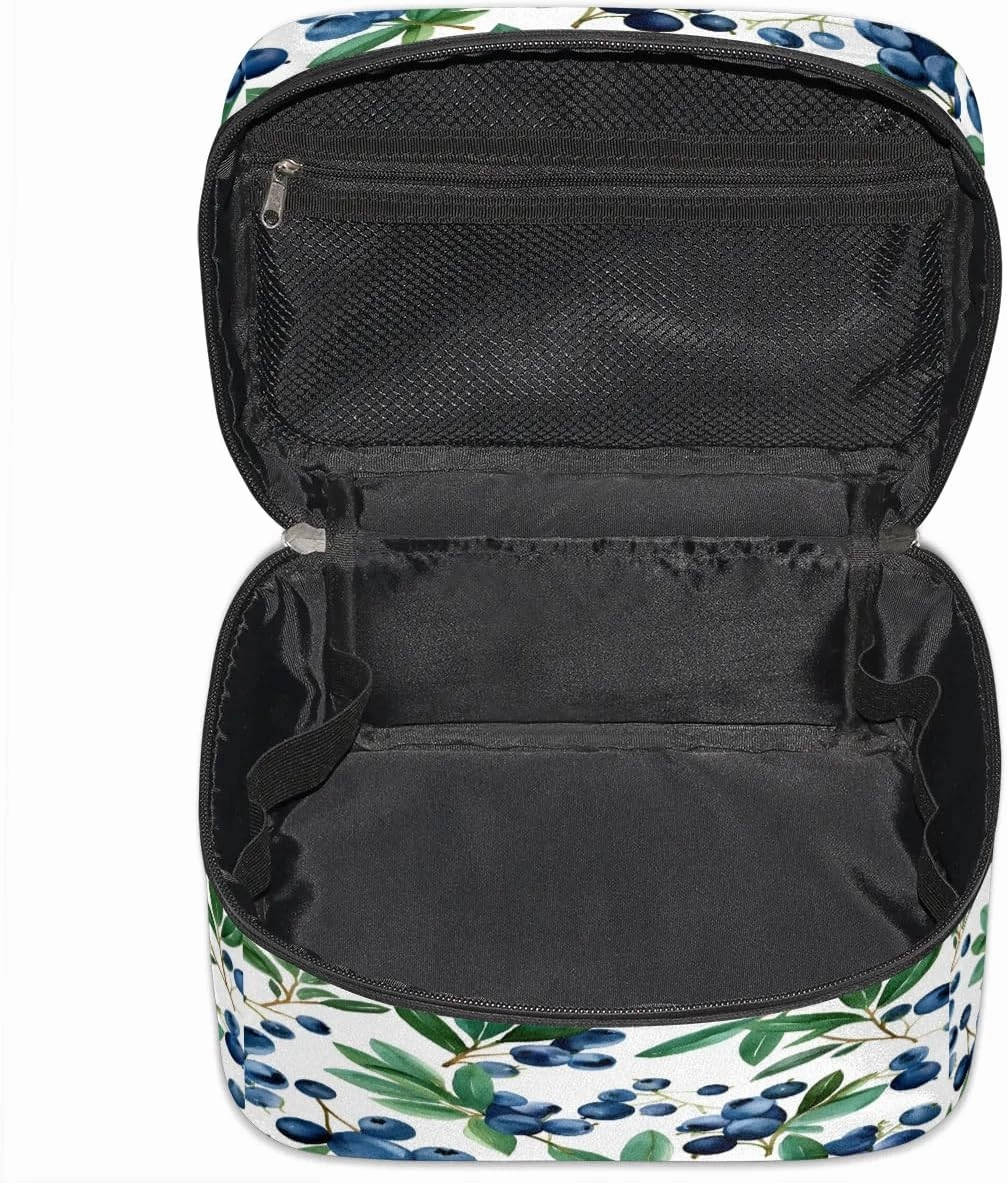 Makeup Bag Large Blueberries Fruits Toiletry Bag for Women Travel Cosmetic Bag Portable Makeup Bag for Bottles Brushes Lipstick Skin Care