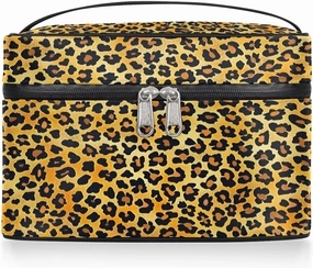 Makeup Bag Large Classic Leopards Print Toiletry Bag for Women Travel Cosmetic Bag Portable Makeup Bag for Bottles Brushes Lipstick Skin Care