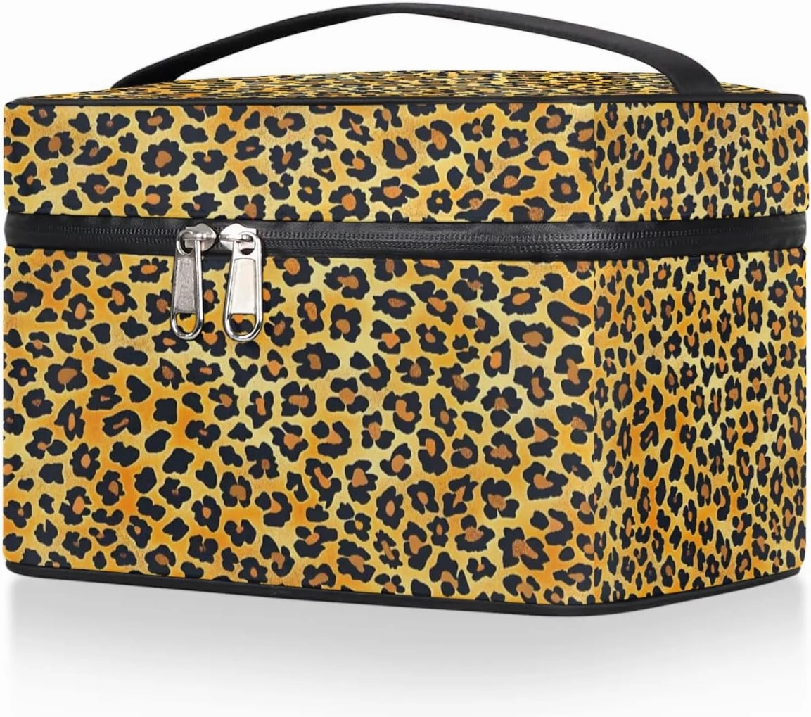 Makeup Bag Large Classic Leopards Print Toiletry Bag for Women Travel Cosmetic Bag Portable Makeup Bag for Bottles Brushes Lipstick Skin Care