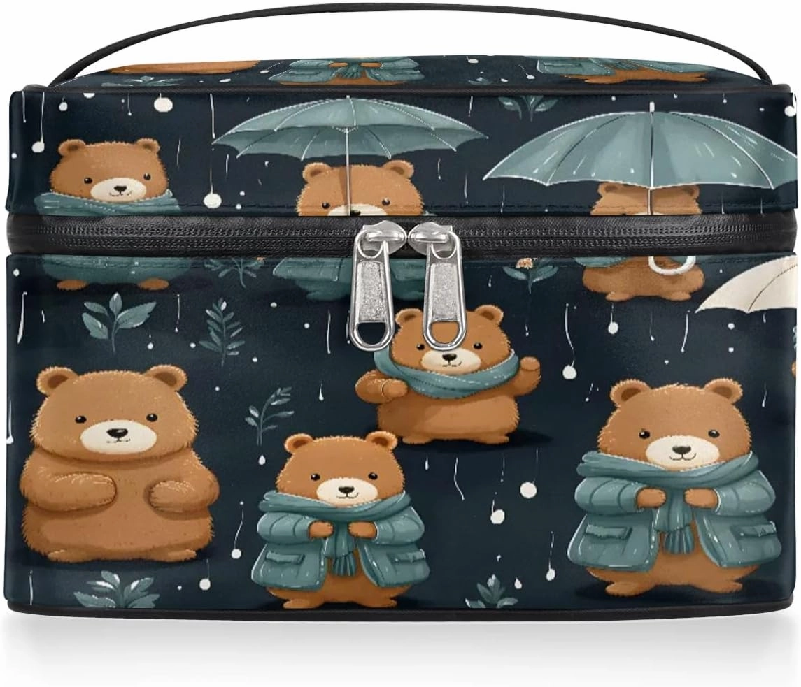 Makeup Bag Large Cute Bears Toiletry Bag for Women Travel Cosmetic Bag Portable Makeup Bag for Bottles Brushes Lipstick Skin Care