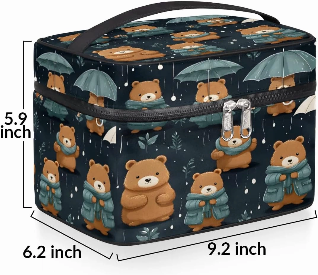 Makeup Bag Large Cute Bears Toiletry Bag for Women Travel Cosmetic Bag Portable Makeup Bag for Bottles Brushes Lipstick Skin Care