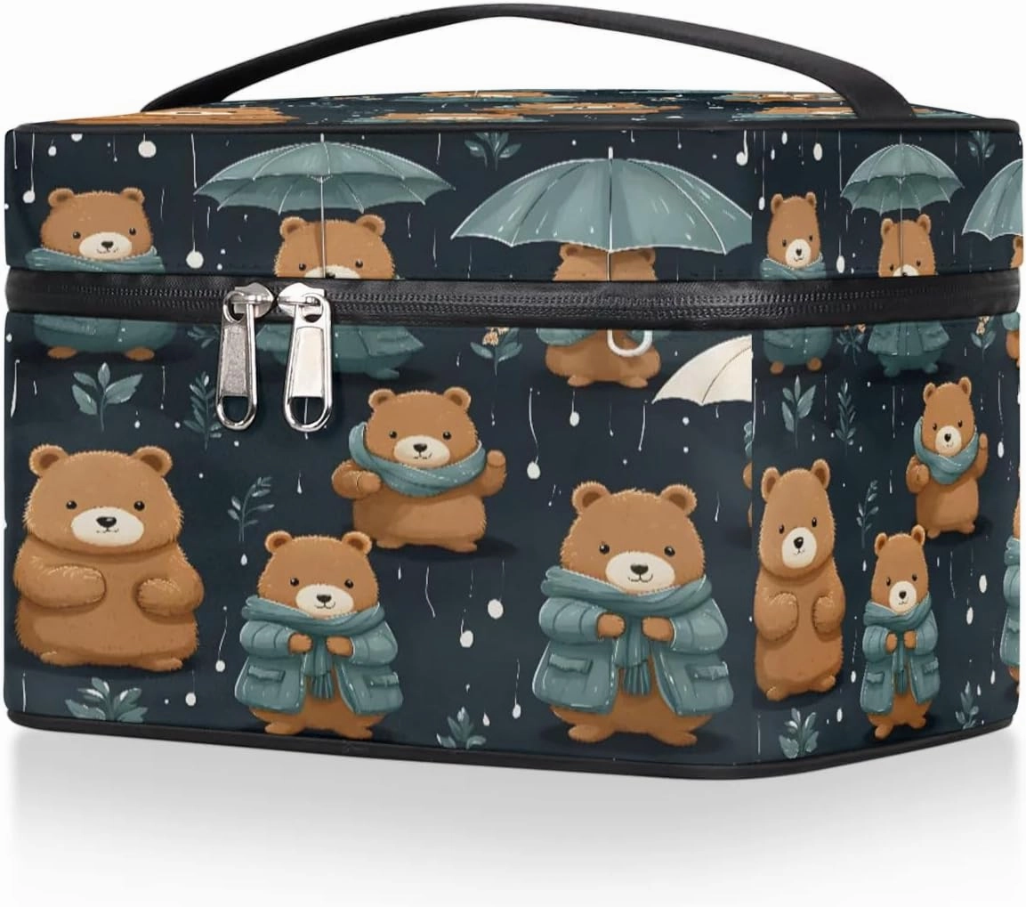 Makeup Bag Large Cute Bears Toiletry Bag for Women Travel Cosmetic Bag Portable Makeup Bag for Bottles Brushes Lipstick Skin Care