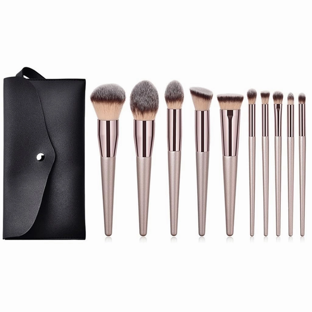 Makeup brush 10 pieces champagne gold set lip brush powder powder blusher foundation make-up brush