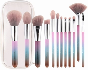Makeup Brush Set 12 Piece Essential Make-up Brushes Kit for Powder Liquid Cream Cosmetics Blending Blush Concealer Brushes Transparent Handle with Bag Ideal gift