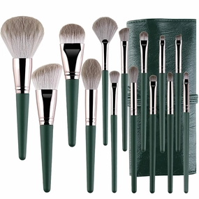Makeup Brushes Set, 14 Pcs Synthetic Foundation Concealer Powder Blush Eyeshadow Eyebrow Lip Makeup Brushes with Cosmetic Bag (Green)