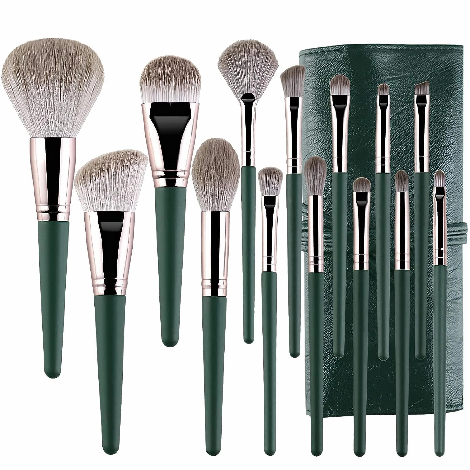 Makeup Brushes Set, 14 Pcs Synthetic Foundation Concealer Powder Blush Eyeshadow Eyebrow Lip Makeup Brushes with Cosmetic Bag (Green)
