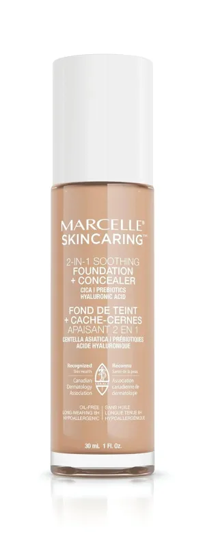 Marcelle Skincaring 2-in-1 Soothing Foundation   Concealer, Ivory, with Hyaluronic Acid, Medium Coverage, Matte Finish, Oil-Free, Cruelty-Free, Fragrance-Free, Hypoallergenic, 30 mL