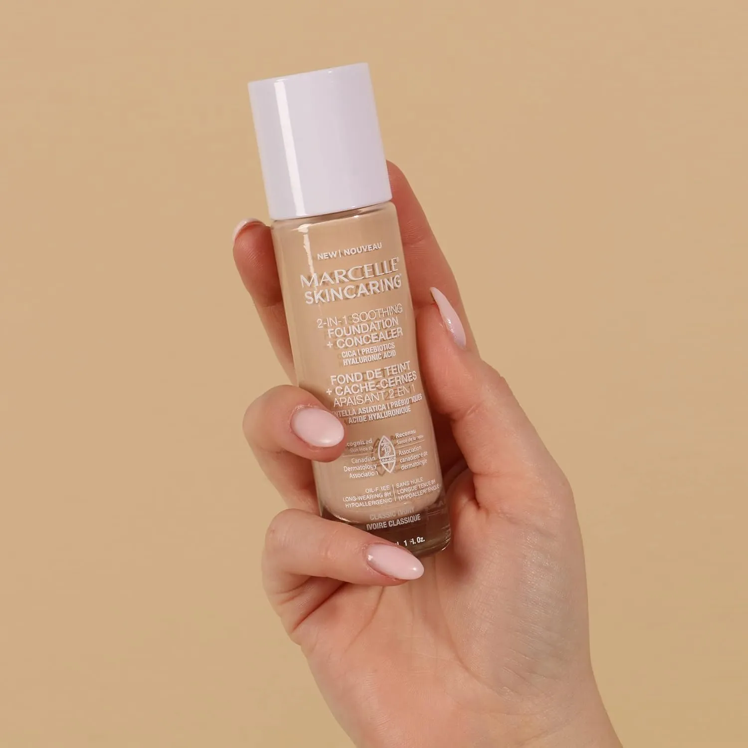 Marcelle Skincaring 2-in-1 Soothing Foundation   Concealer, Ivory, with Hyaluronic Acid, Medium Coverage, Matte Finish, Oil-Free, Cruelty-Free, Fragrance-Free, Hypoallergenic, 30 mL
