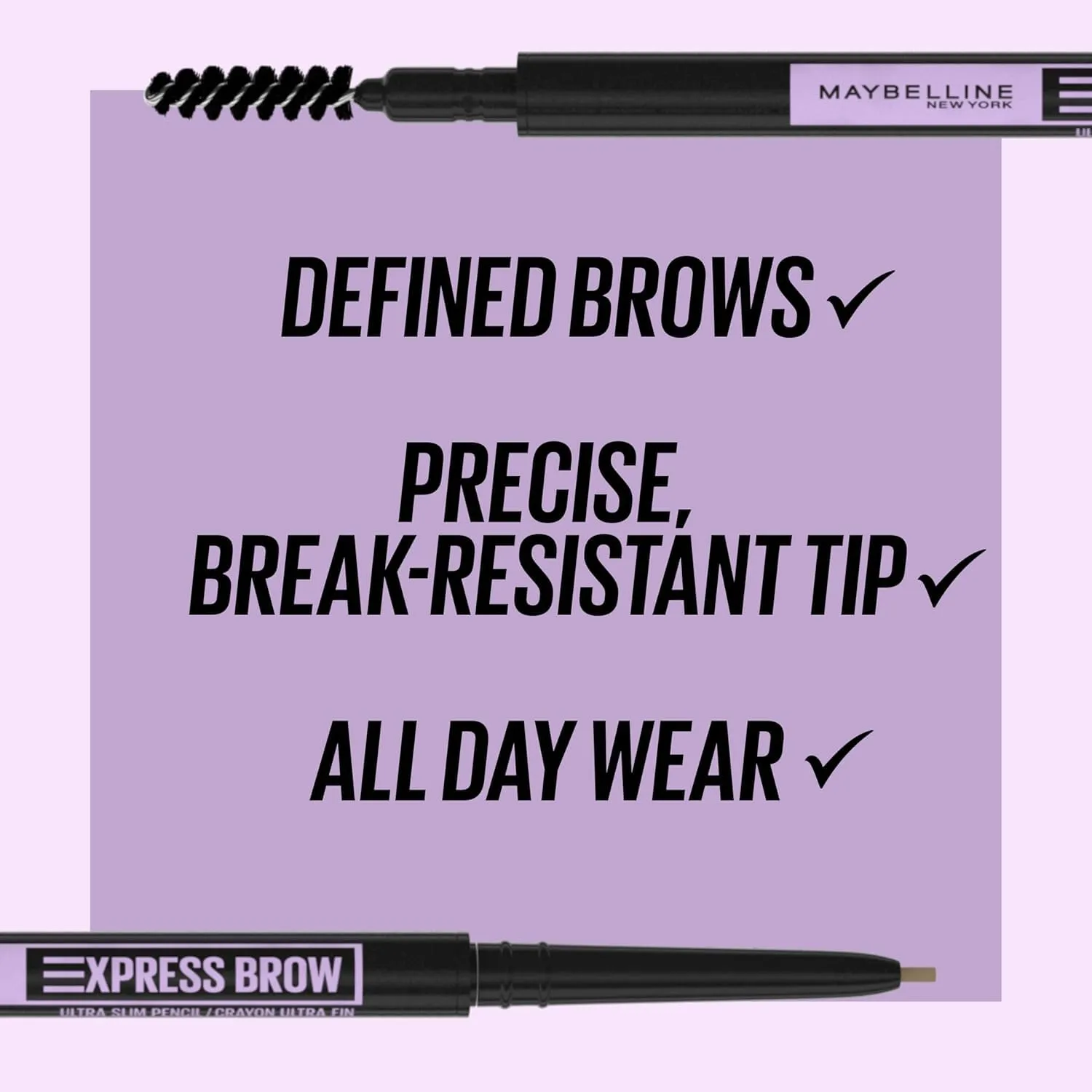 Maybelline Express Brow Ultra Slim Medium Brown Eyebrow Pencil and Super Lock Clear Brow Gel Bundle, Includes 1 Pencil and 1 Gel for Sculpted Brows