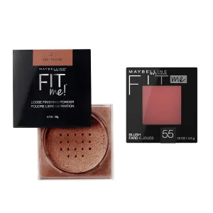 Maybelline Fit Me Loose Finishing Powder   Fit Me Blush Makeup Bundle, Includes 1 Setting Powder in Dark and 1 Blush in Berry