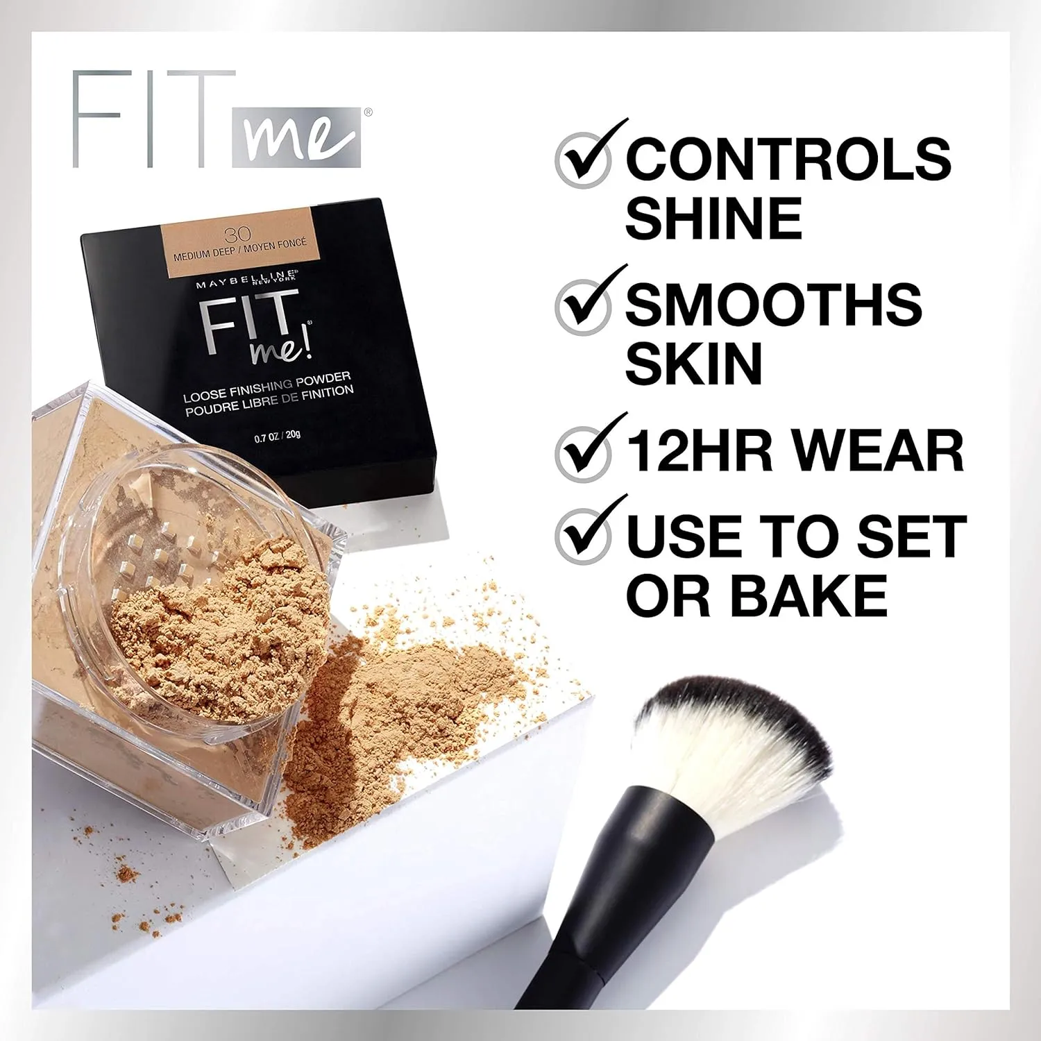 Maybelline Fit Me Loose Finishing Powder   Fit Me Blush Makeup Bundle, Includes 1 Setting Powder in Dark and 1 Blush in Berry
