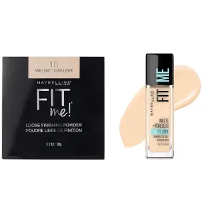 Maybelline Fit Me Loose Setting Powder & Matte   Poreless Foundation Makeup Bundle, 1 Count Each
