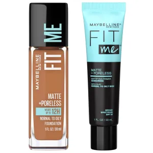 Maybelline Fit Me Matte   Poreless Liquid Foundation   Fit Me Mattifying Primer Makeup Bundle, Includes 1 Foundation in Coconut and 1 Primer