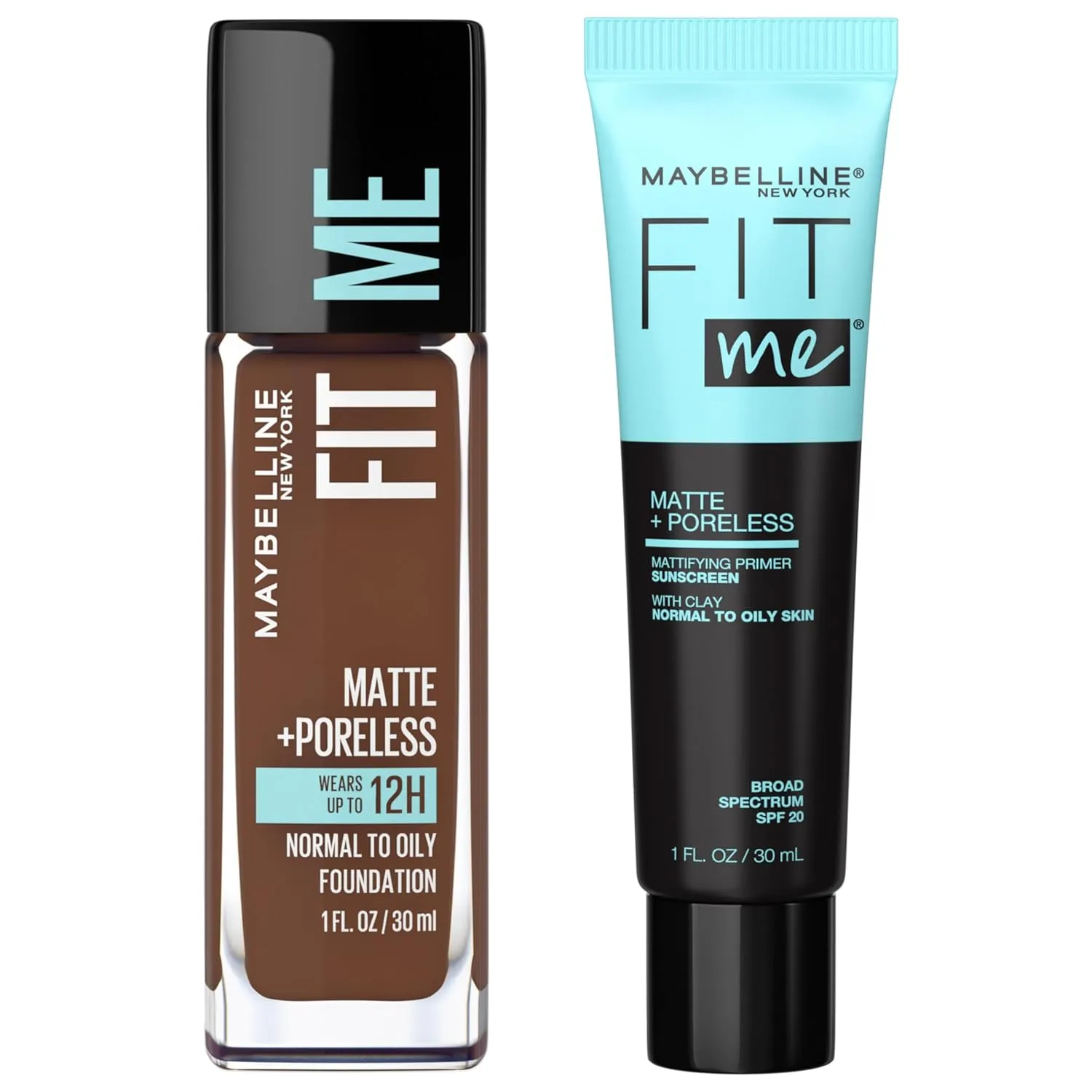 Maybelline Fit Me Matte   Poreless Liquid Foundation   Fit Me Mattifying Primer Makeup Bundle, Includes 1 Foundation in Java and 1 Primer