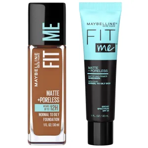 Maybelline Fit Me Matte   Poreless Liquid Foundation   Fit Me Mattifying Primer Makeup Bundle, Includes 1 Foundation in Mocha and 1 Primer