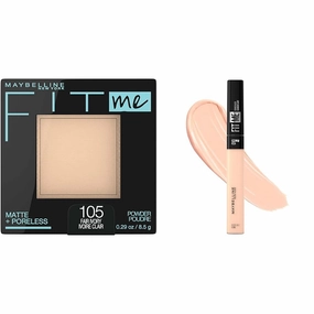 Maybelline Fit Me Matte   Poreless Face Powder & Liquid Concealer Makeup Bundle, 1 Count Each