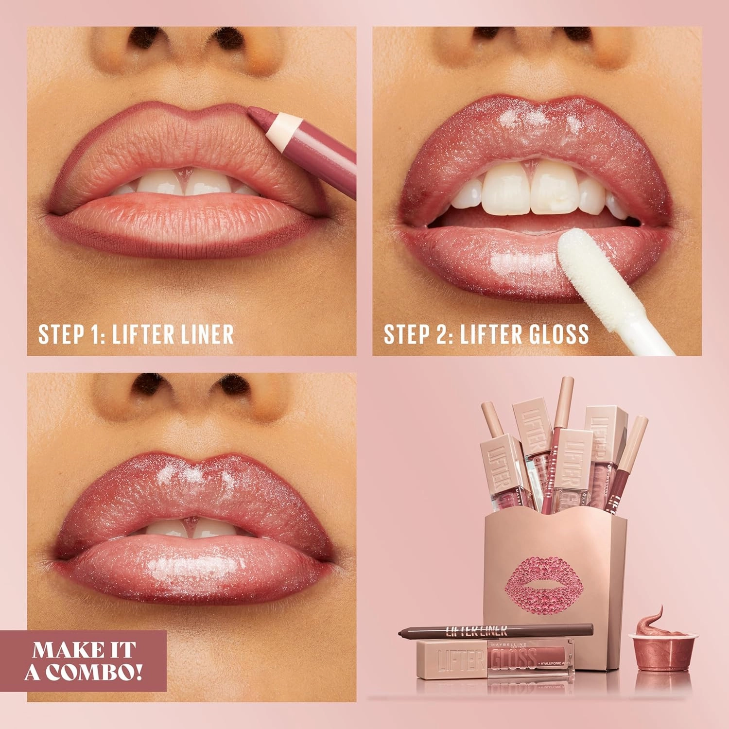 Maybelline Lifter Gloss and Lifter Liner Bundle, Lip Gloss and Lip Liner in Shades Petal and Fine Line, Pack of 2