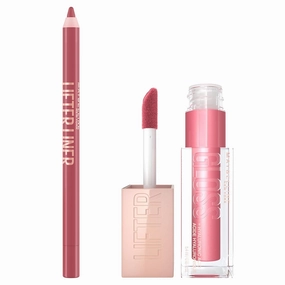 Maybelline Lifter Gloss and Lifter Liner Bundle, Lip Gloss and Lip Liner in Shades Petal and Fine Line, Pack of 2