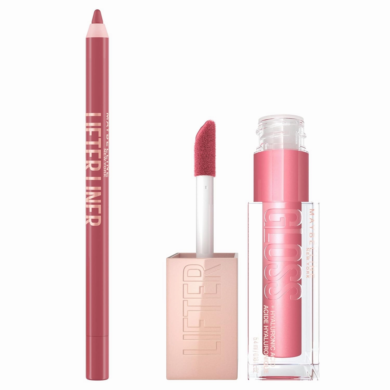 Maybelline Lifter Gloss and Lifter Liner Bundle, Lip Gloss and Lip Liner in Shades Petal and Fine Line, Pack of 2