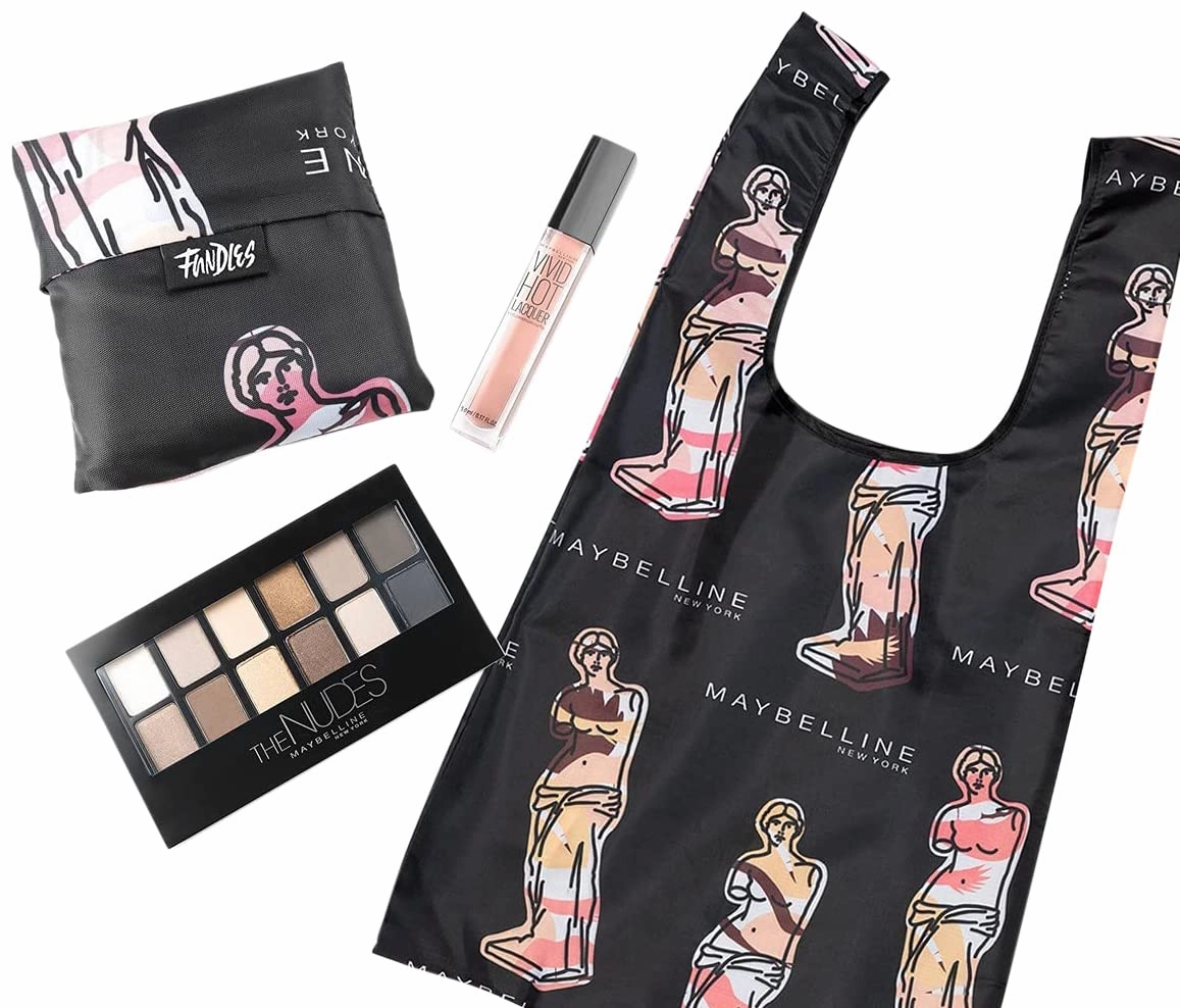 Maybelline New York Limited-Edition Fundles Send Nudes w/ Eyeshadow Palette, Color Sensational Vivid Hot Lacquer Lip Gloss and Easy-Carry Nude Tote-Bag
