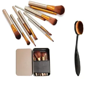 METREY Naked Makeup Brush Tool Set of 12 with storage box   Professional Oval Foundation Brush (Pack of 2) - Multicolor