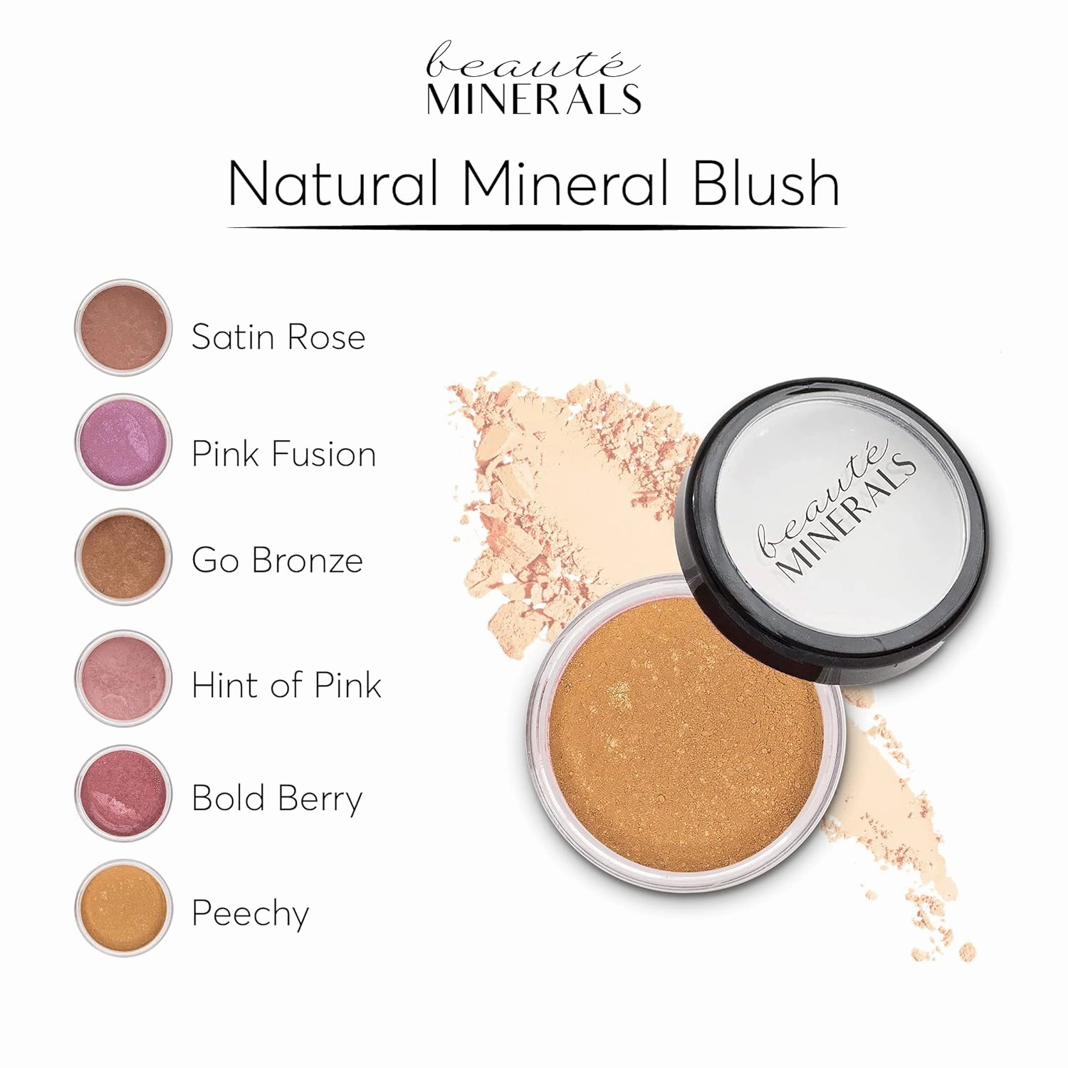 Mineral Blush Powder by Beauté Minerals | Gluten Free Pressed Powder Blush Makeup: Natural Makeup Contour, Blush and Highlighter Palette for Glowing Skin, Body Shimmer, Lip and Cheek Tint in Peachy