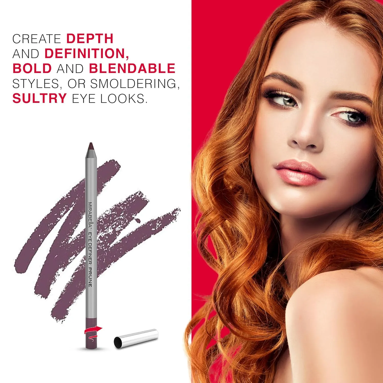 Mirabella Eye Definer & Antioxidant Infused Cream Eye liner - Ultra Pigmented Gel Eyeliner Pencil with Retractable Design, Sharpener Included - Prune