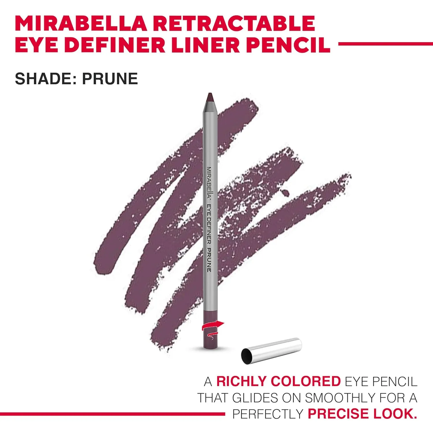 Mirabella Eye Definer & Antioxidant Infused Cream Eye liner - Ultra Pigmented Gel Eyeliner Pencil with Retractable Design, Sharpener Included - Prune