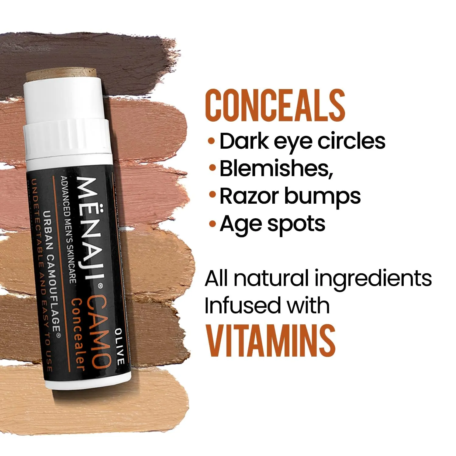 MËNAJI URBAN CAMOUFLAGE® Concealer Stick for Men - Skin Foundation Concealer for Dark Circles, Acne, Under Eye - Corrector - Mens Cosmetics - Medium - 0.35oz