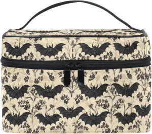 MNSRUU Makeup Bags, Bats and Flowers Vintage Makeup Organizer Bags Toiletry Bag Box Travel Cosmetic Bag Make Up Train Case for Women Teen Girl Ladies