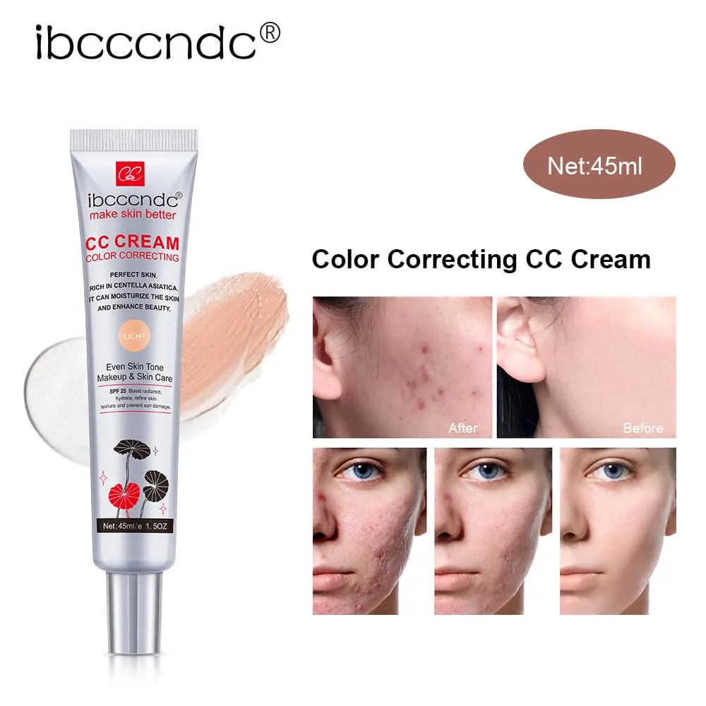 Moisturizing CC Cream with Centella Extract, Lasting Makeup Coverage, Concealer Compatible, (light, 45ml)