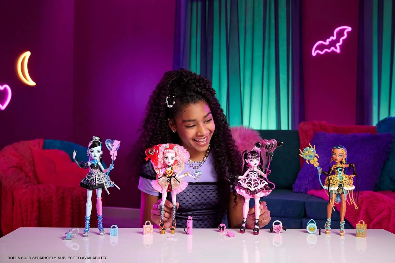 Monster High Scary Sweet Birthday Doll, Cupid Asteria in Pink and Red Party Dress with Themed Accessories Like Invite, Balloon, Gift and More