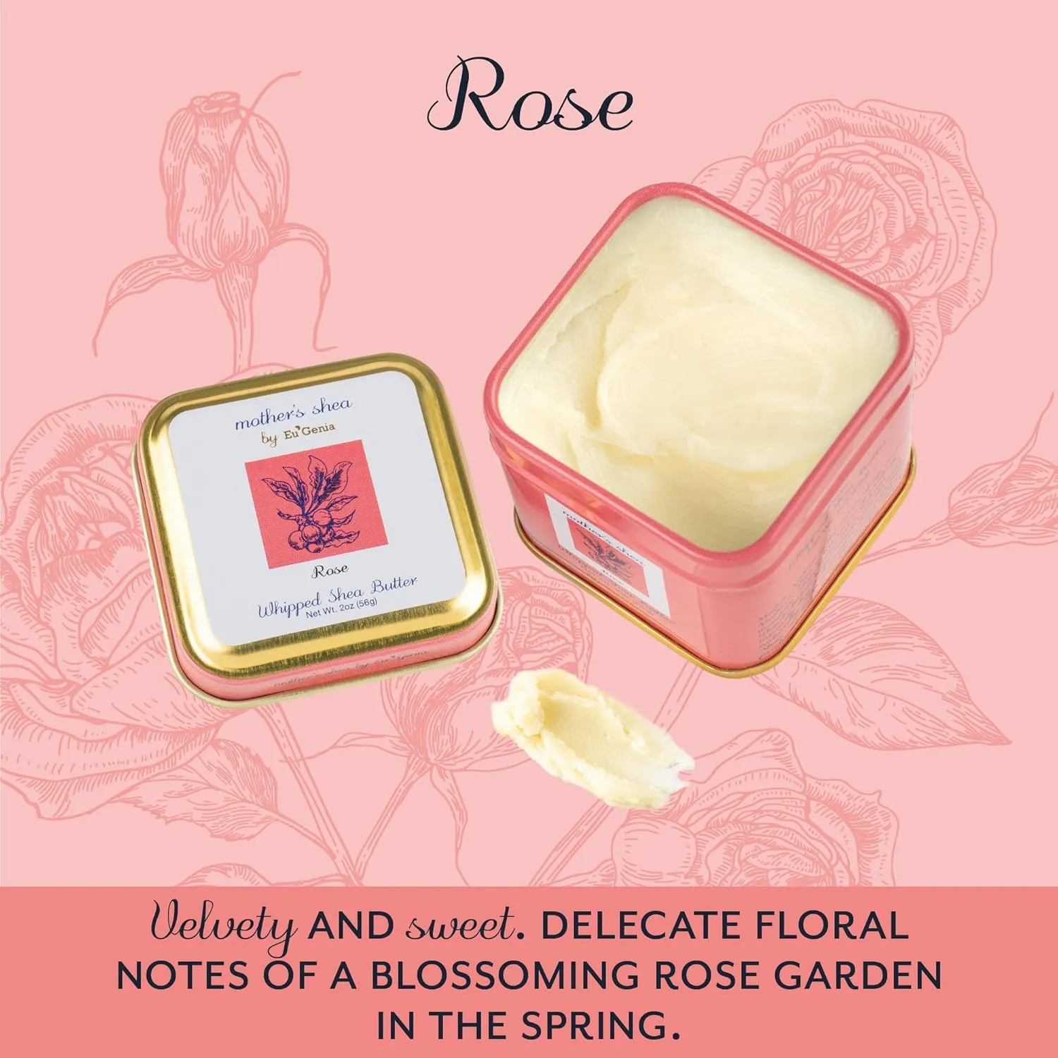Mother's Shea Whipped Shea Butter (Rose, 2 Oz Tins - Set of 3) 100% Pure Raw Unrefined African Shea - Organic, Sustainably-Sourced Ingredients - Natural Skin & Hair Care