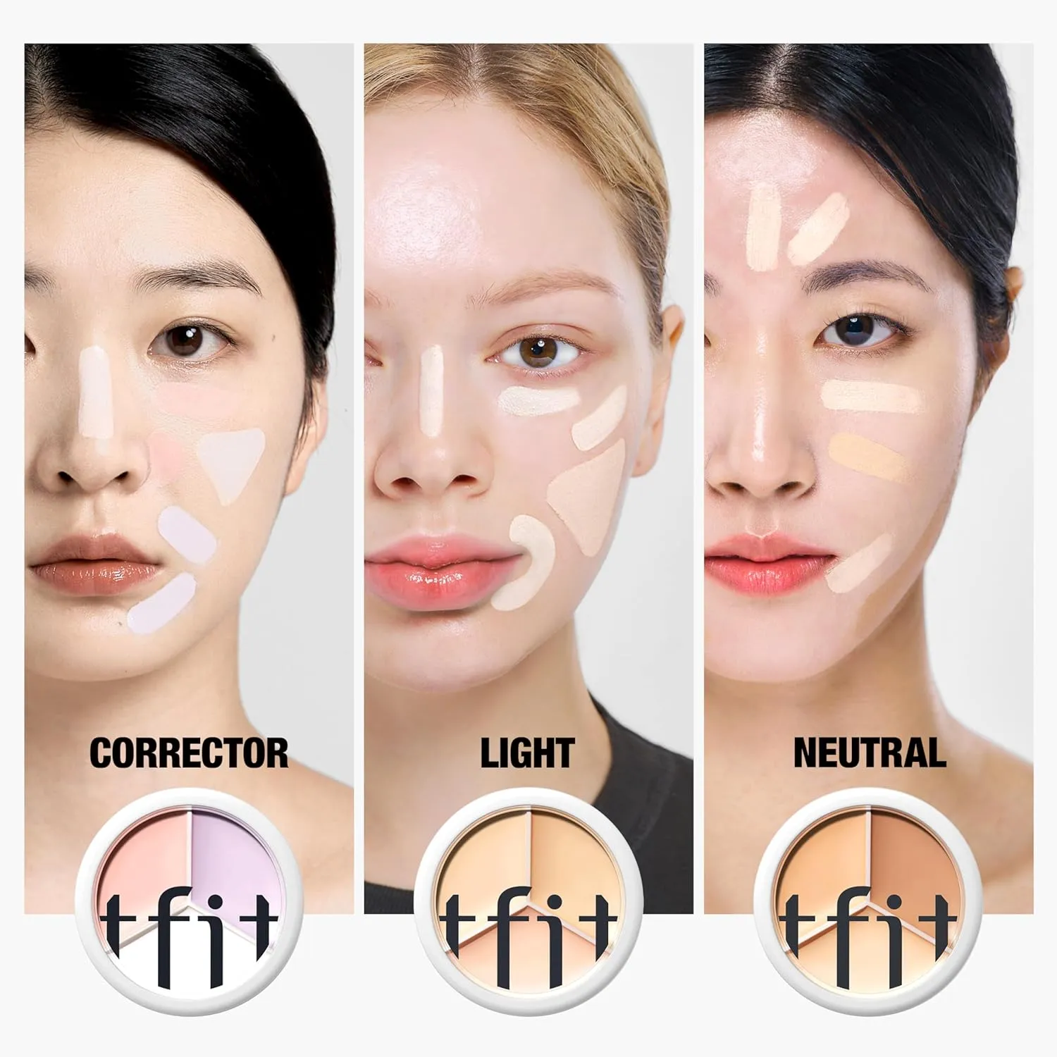 Multi-Use Pot Concealer - Triple Palette | High-Pigmented, Full Coverage & Crease-Proof | Korean Concealer for Dark Circles, Redness & Blemishes (01 Neutral, 0.52 Oz)